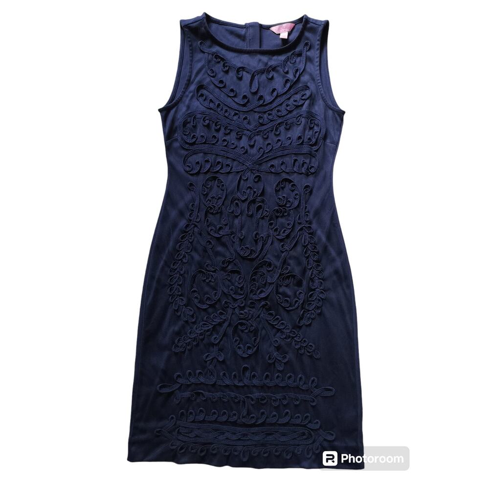 Lilly Pullitzer Women's Navy Blue Sleeveless Ribbon Lace Sheath Dress‎ Size XS